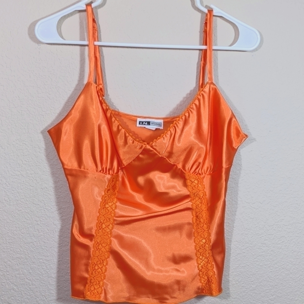 Silky Orange & Lace Tank Top by I.N. Studio